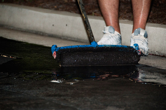 Edging the parking lot with rollers