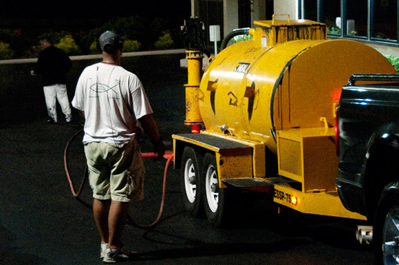 Parking Lot Sealcoating at Night 